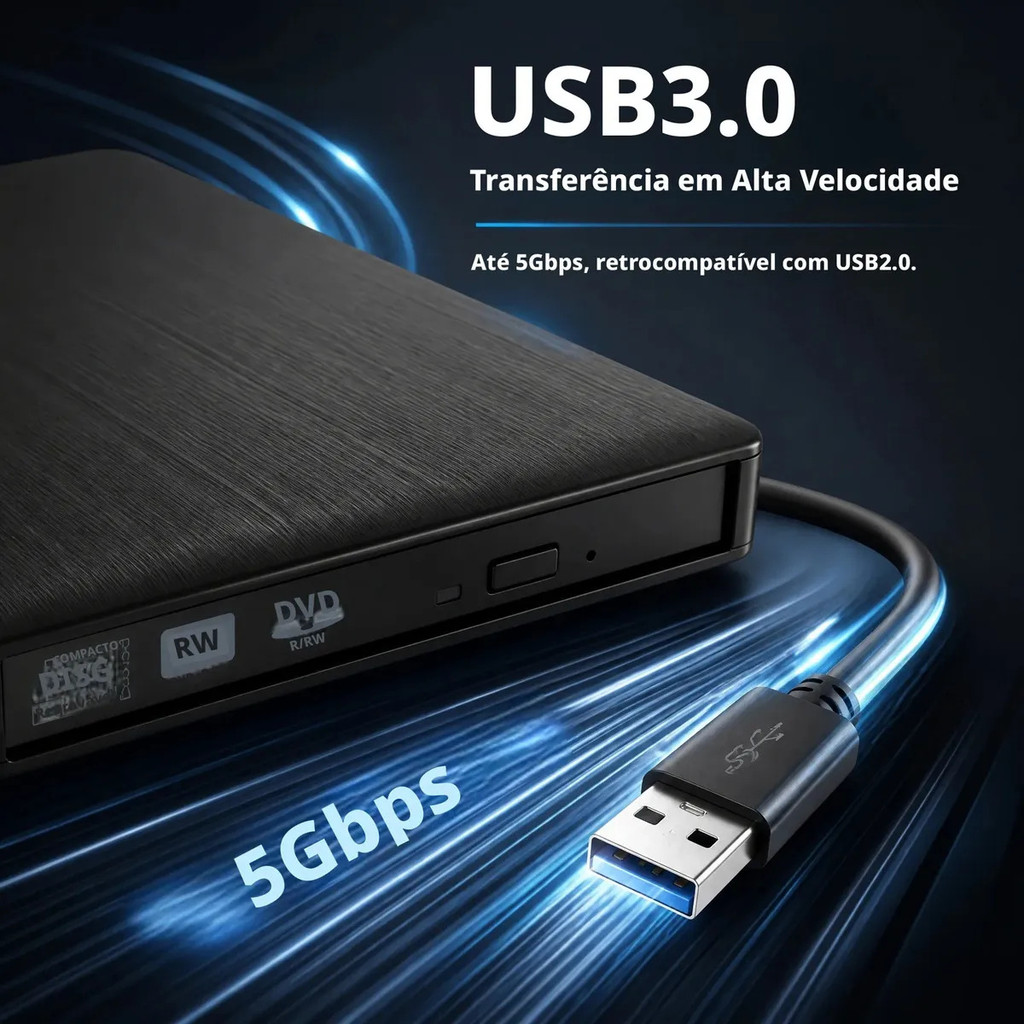 Leitor Gravador CD DVD Externo USB 3.0 Slim Portátil | Knup KP-LE300