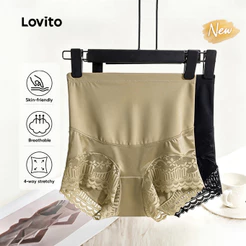 (New Arrival) Lovito Modelador Feminino Casual De Renda Suave Para a Pele Com Elasticidade Em Quatro Direções Controle Abdominal E Efeito Lifting No Bumbum Bordado CSD001BR010