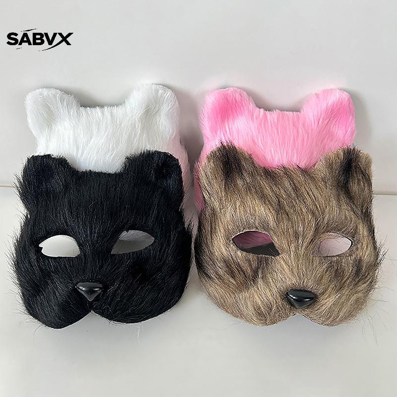 SABVX 1 Peça Fantasia De Festa Cosplay De Halloween Acessórios DIY Máscara De Raposa De Pele Sintética Peluda Meia Face 