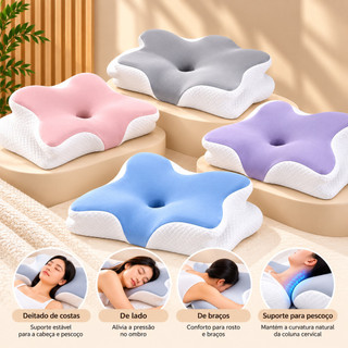 Travesseiro Cervical Ortopédico 4D Ergonômico para Pescoço Memória Confortável para Dormir de Lado e de Costas