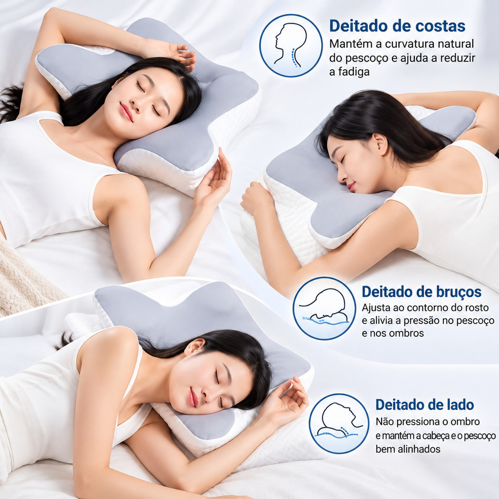 Travesseiro Ortopédico Cervical Memória Ergonômico Para Relaxamento Alívio de Dores Com Fronha Removível — imagem 2 de 2
