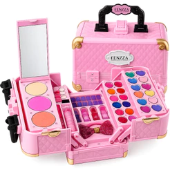 Maleta Maquiagem Infantil Fenzza Rosa com Espelho Kit Completo Lavável para Menina
