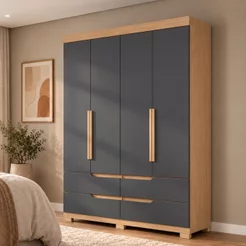 Guarda-Roupa Solteiro 4 Portas 4 Gavetas Doble Freijó Freijó/Titanium