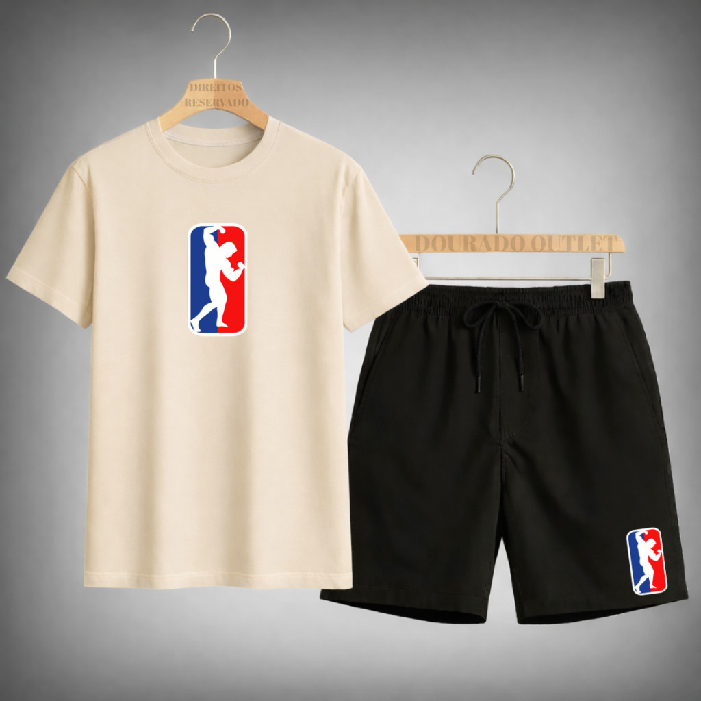 Kit Conjunto Camiseta Masculino Streetwear 100% Algodão Premium e Short tactel Leve GYM Camisa Academia Treino Unissex