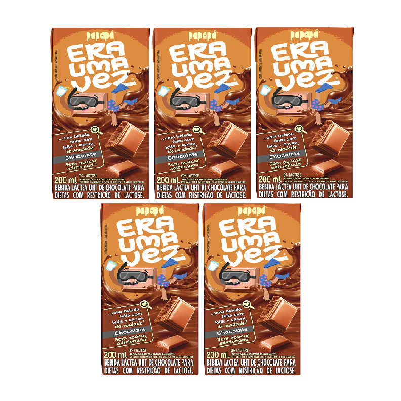 Kit 5x Achocolatado Papapá Era Uma Vez 200ml Sem Açúcar