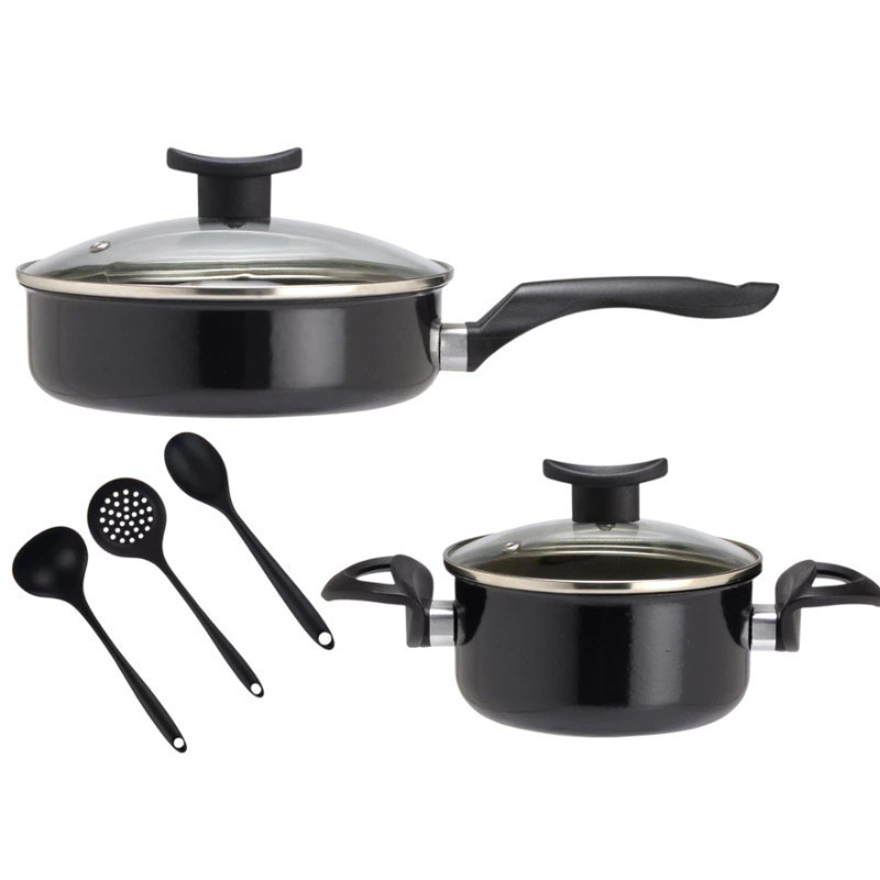 Panela Indução Antiaderente 2 Peças Frigideira 18cm Caçarola 14cm Tampa Vidro Premium Não Gruda