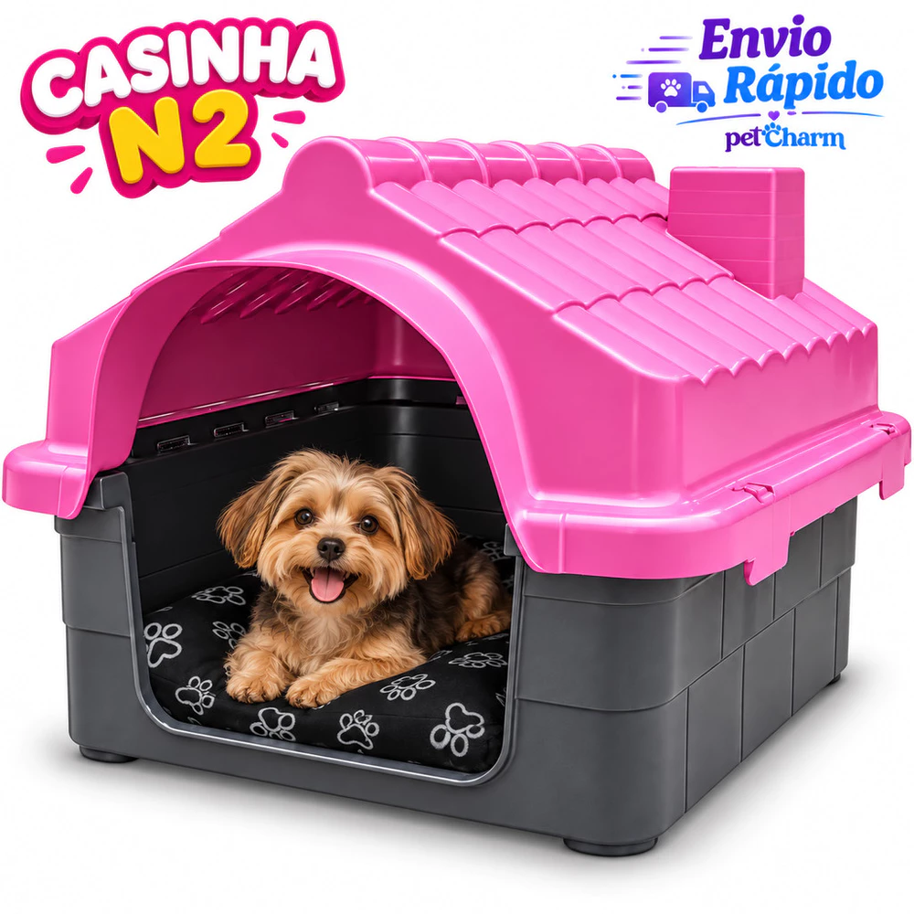 Casinha Pet Cachorro N2 + Caminha Pequenas Raças Casa Cães Gatos Conforto