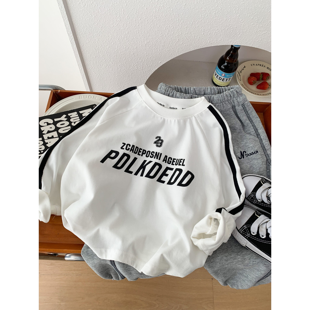 Meninos primavera outono puro algodão manga comprida camiseta 2026 novo estilo crianças versão coreana solto branco em t