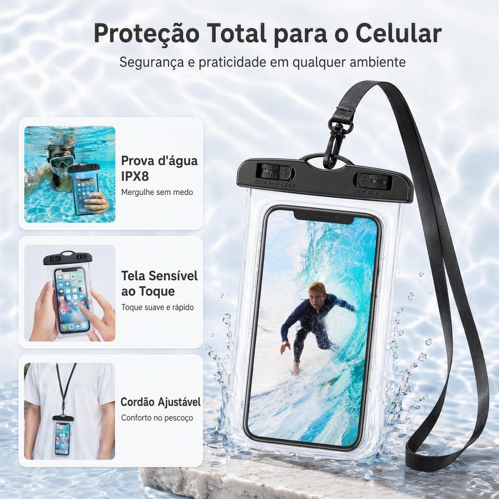 Kit 10  Capa Celular Bolsa Case Estanque A Prova D'Água Transparente Universal Praia Piscina Viajar