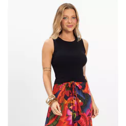 Regata Básica Feminina em Cotton Leve Rovitex Preto