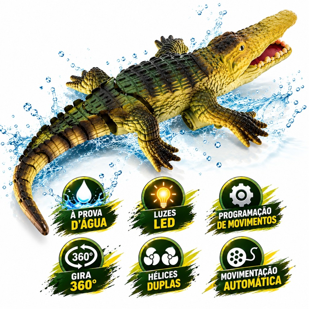 Crocodilo De Controle Remoto Brinquedo Para Nadar Na Água Jacaré Robô Castela — imagem 2 de 2