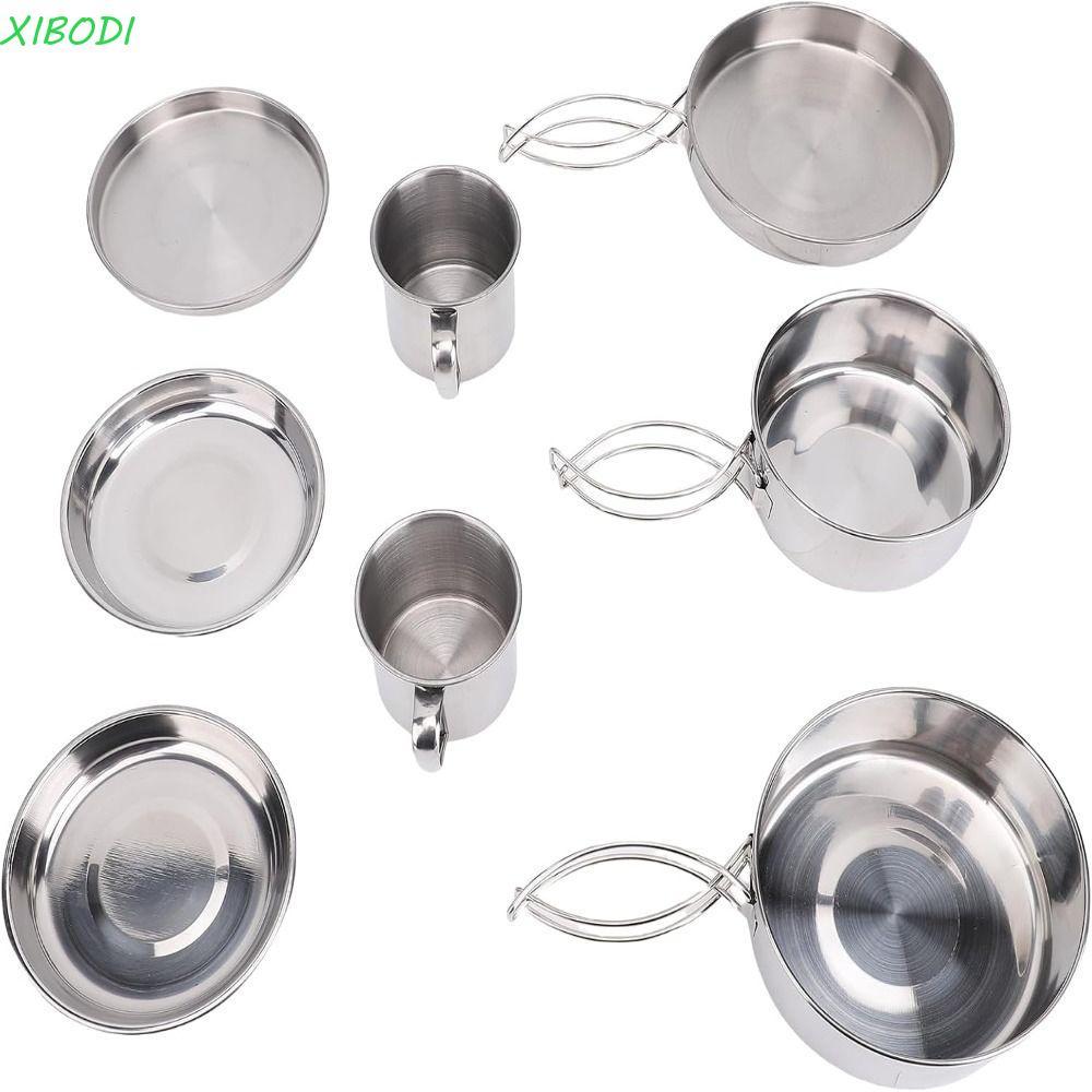 Kit De Bagunça De Acampamento De 8 Peças , Conjunto De Panelas Empilhável Para 3-4 Pessoas , Panela De Cozinha De Mochil