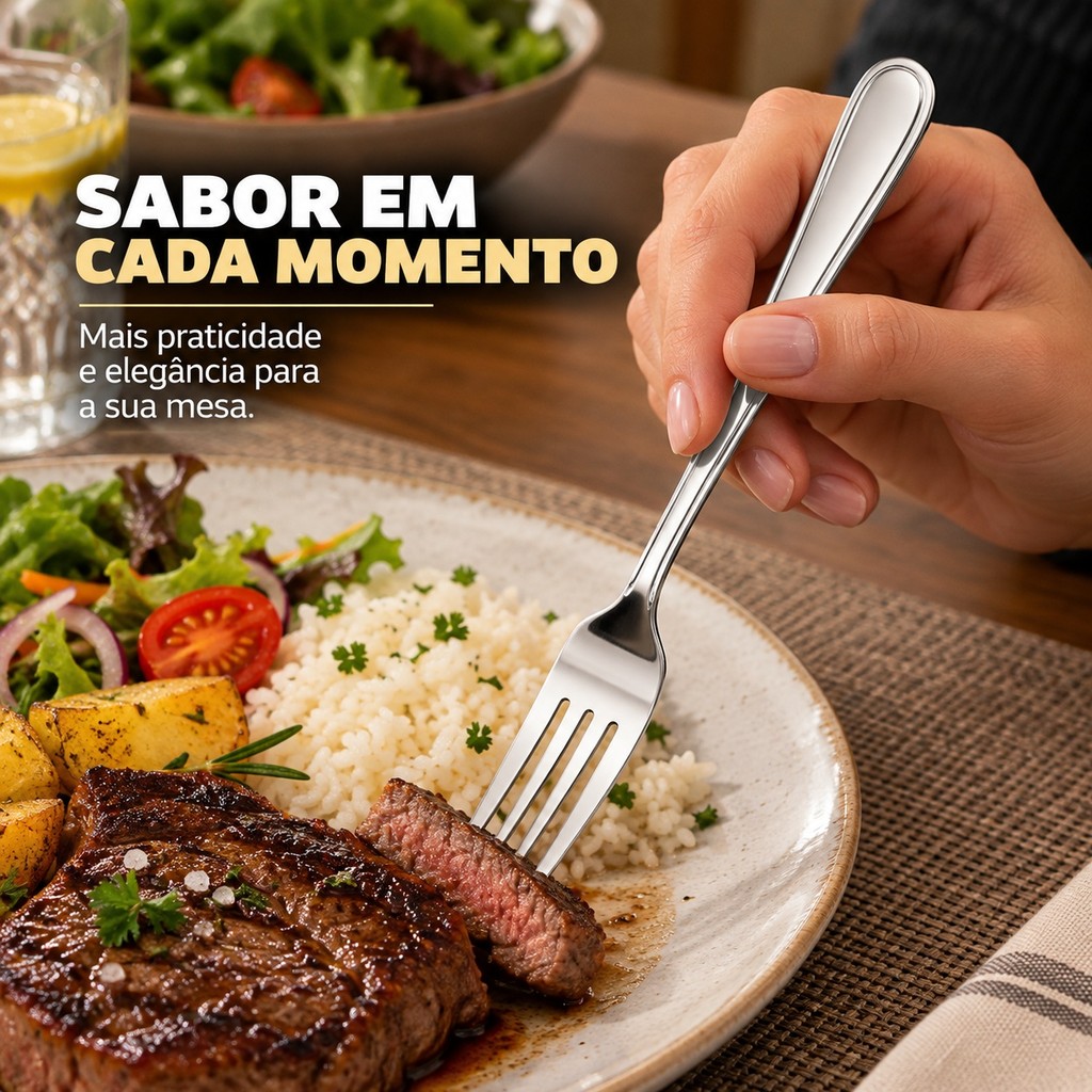 Kit 6 Garfos Mesa Inox Polido Talheres Jantar Almoço Refeição Restaurante Cozinha Prata — imagem 2 de 2