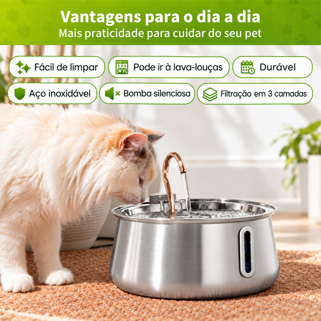 Newpet 4L Fonte de água para animais de estimação em aço inoxidável, com filtragem multicamadas, ideal para cães e gatos — imagem 2 de 2
