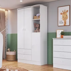 Guarda-Roupa de Bebê 3 Portas 2 Gavetas Baby Branco Branco