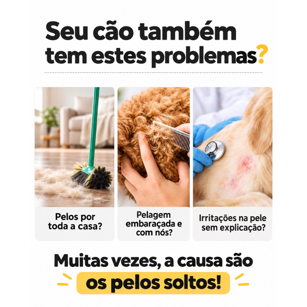 Escova Pente Plastico Ferro Para Pentear Cachorros E Gatos Pet Tirar Os Pelos - Botão Removedor De Pelos — imagem 2 de 2
