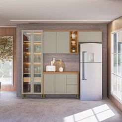 Conjunto Cozinha Completa Modulada 4 Peças MDF Allure Marrom/Jequitibá/Gris Fosco 4