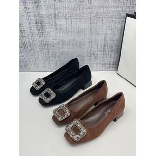 3cm bombas de dedo do pé quadrado preto strass salto grosso meados de salto colher sapatos de trabalho salto alto moda f