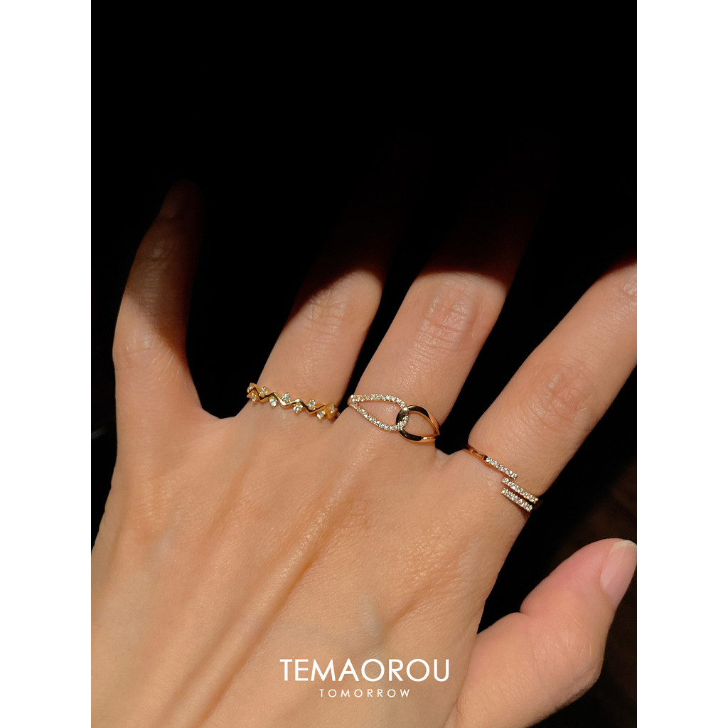 Anel fino [coleção] onda diamante banhado a ouro 18k anel ultrafino feminino empilhado anel duplo cruz índice dedo anel