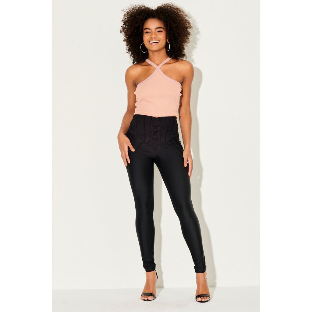 Cropped Feminino Liso Alça Cruzada Planet Girls Bege Médio · foto 2