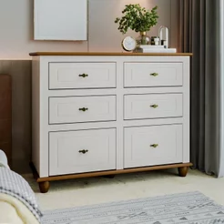 Comoda para Quarto de Bebê 6 Gavetas Joy Off White/Nogueira