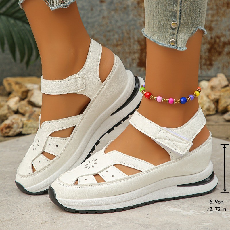 Novos Sapatos Femininos Fundo Grosso Sandálias De Salto Inclinado Superfície Macia Esportes E Lazer Respirável Cabeça Oc