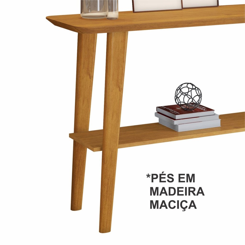 Aparador Retrô 1 Prateleira Pés Madeira Maciça 121cm Cinamomo Formoso Amarelo Cinamomo · foto 2
