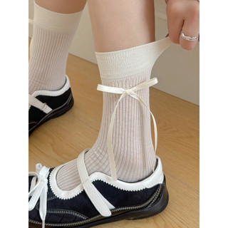 Estilo coreano estilo Ballet cinza arco meias femininas meados de tubo meias verão estilo fino japonês jk menina doce br
