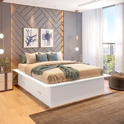 Cama Casal/Queen Adulto com 4 Gavetas Gades Yescasa Branco Branco Perfect Wood