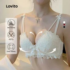 Lovito Casual Bralette De Pele Macia Sexy Com Laço De Renda Ajuste Justo Para Mulheres Bordado LNE50359
