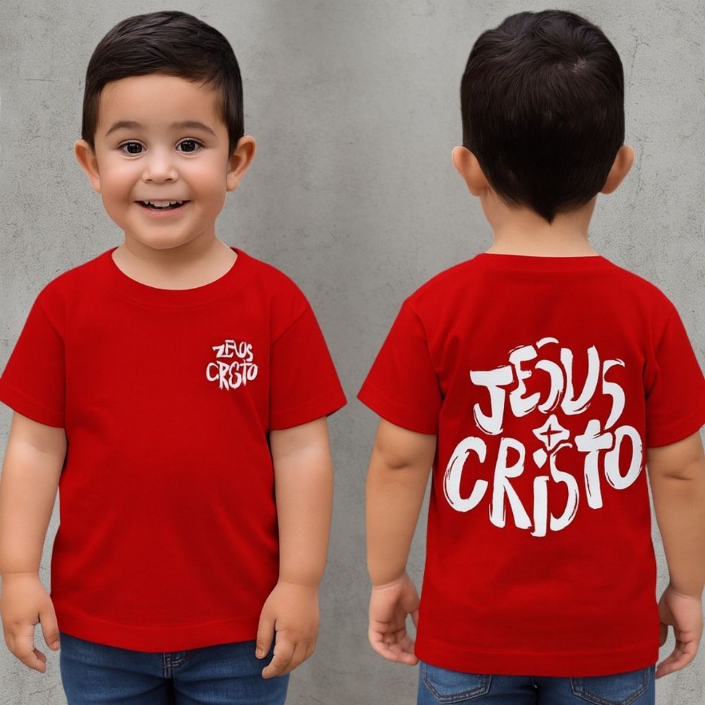Camiseta Infantil Jesus Cristo Camisa 100% Algodão Religiosa Cristã Blusa Crença Natal Cruz Escrita
