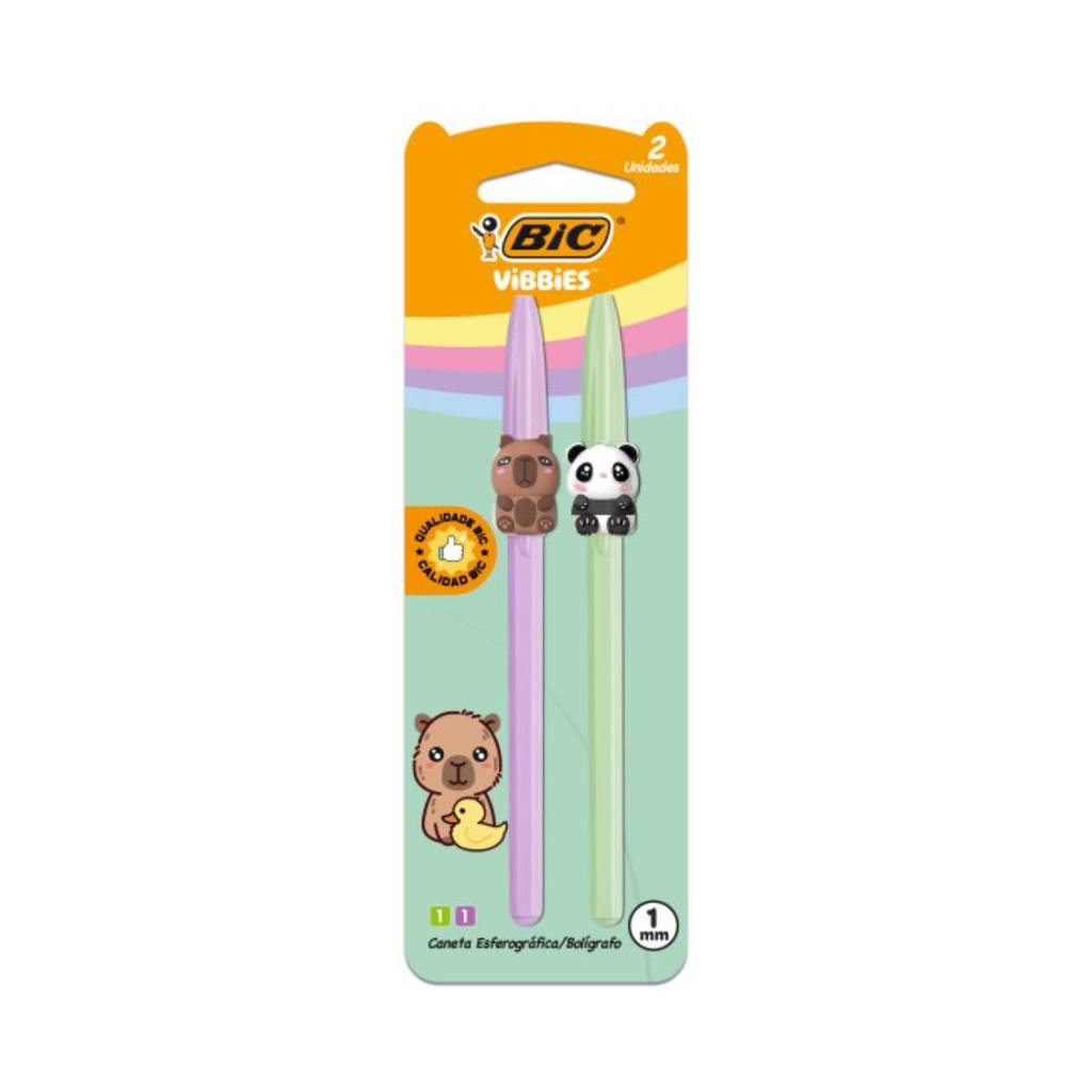 Caneta esferográfica 1.0 Vibbies Capivara e Panda com 2 unidades Bic