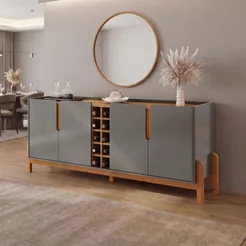 Buffet Aparador 190cm 4 Portas com Adega Lizz Cinza/Perola/Cedro Cinza Perola/Cedro