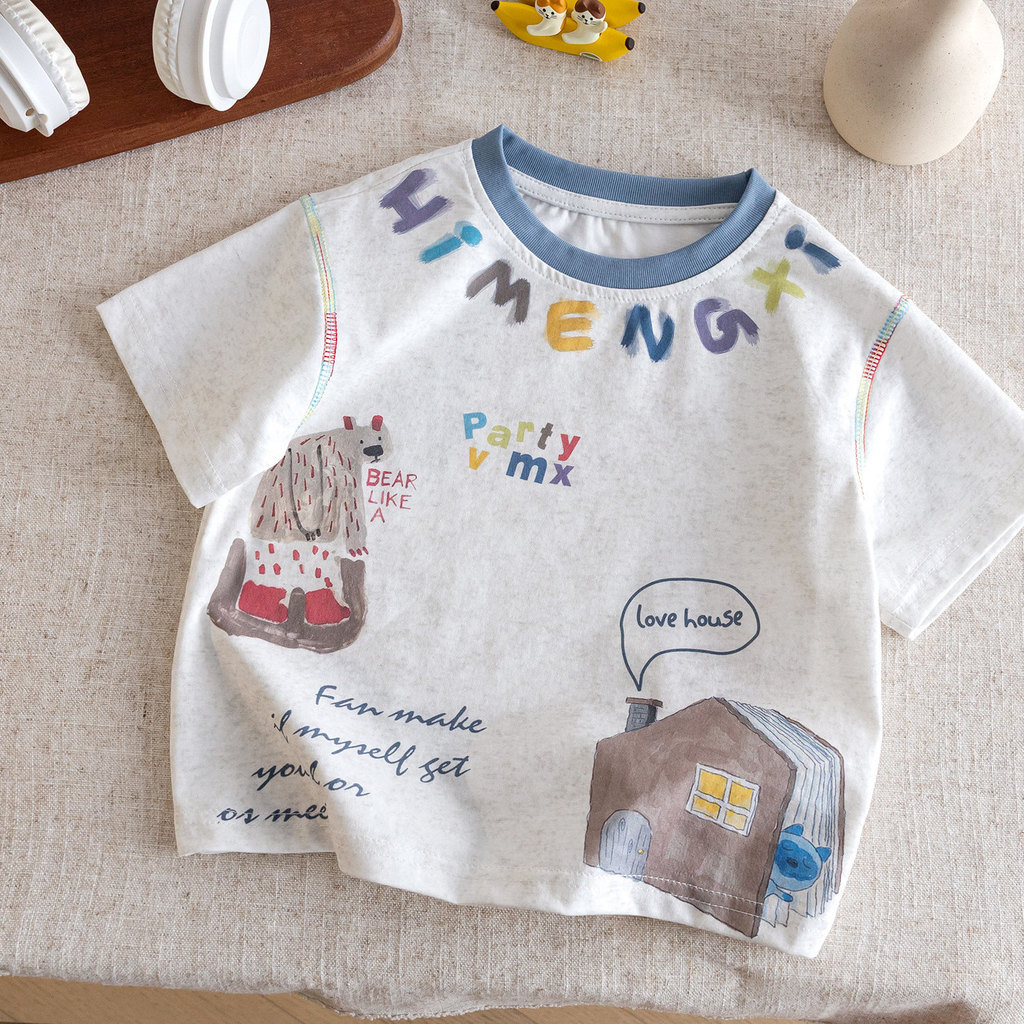 Camiseta De Manga Curta Estampada Estilo Coreano Para Meninos Crianças Verão Casual