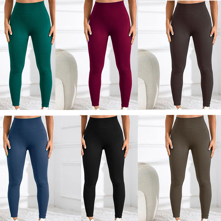 Calça Legging Fitness Academia Canelado Liso Cintura Alta Poliamida
