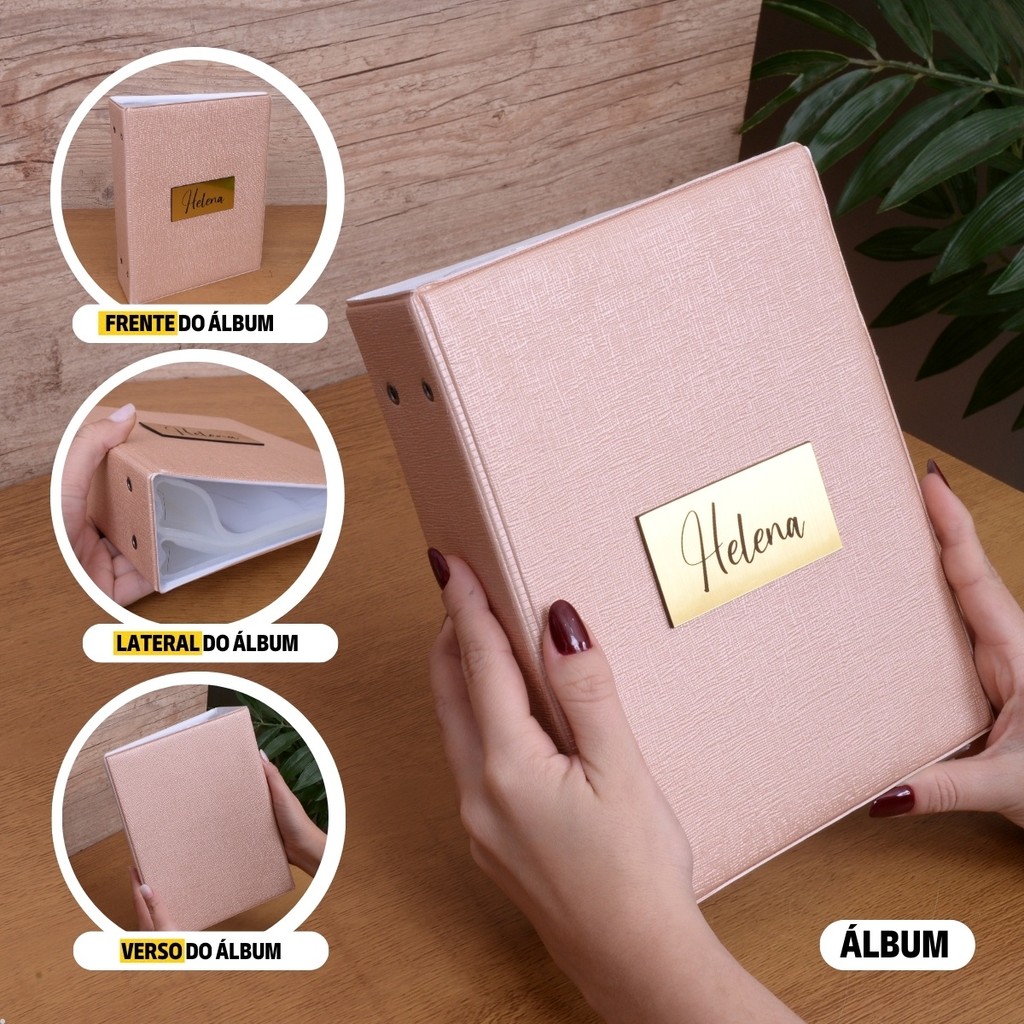 Álbum p 500 Fotos 10x15 Personalizado com Nome TAG Acrilico Dourado