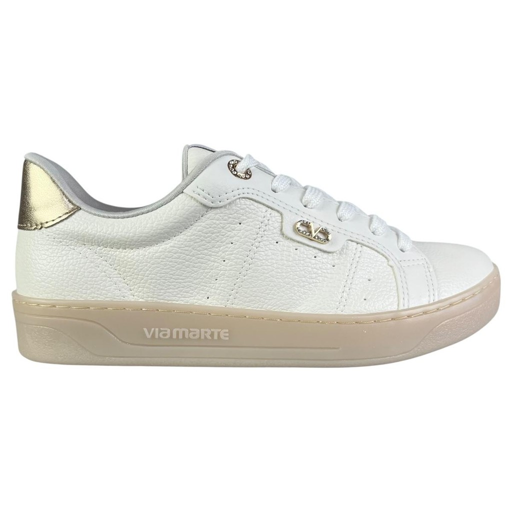 Tênis Via Marte Feminino Casual Original Lançamento Branco com Dourado Leve
