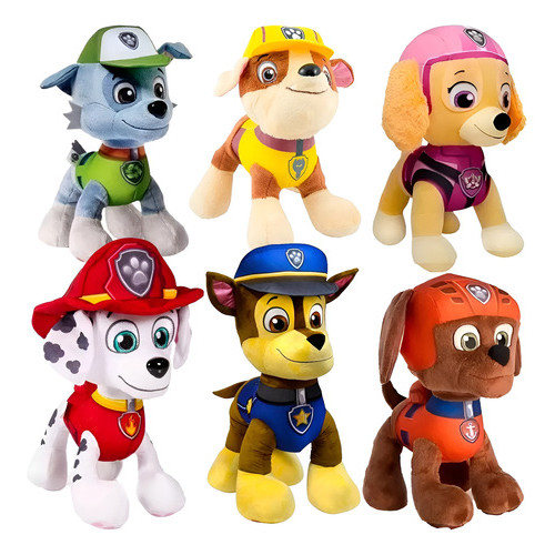 Kit 6 Bonecos Pelúcia Patrulha Canina Coleção Brinquedo Presente dia das criança Natal 