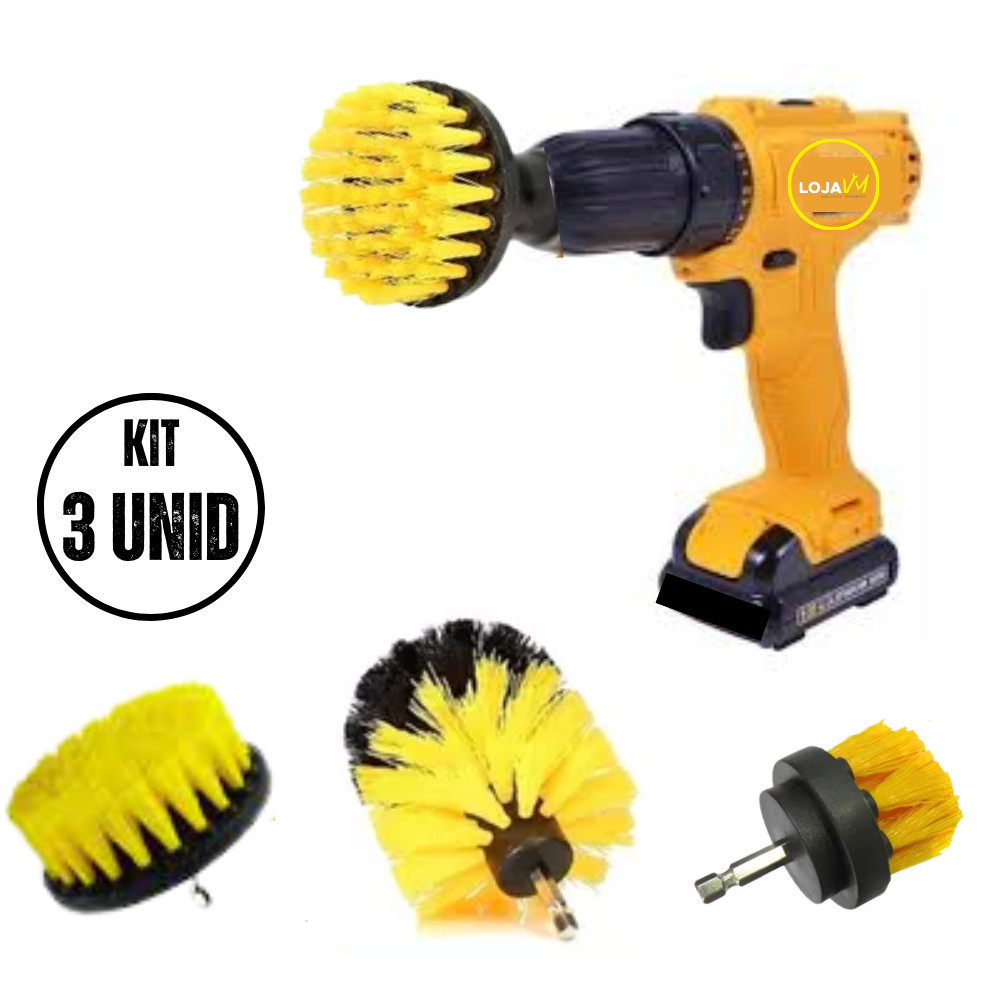 Kit 3 Escovas Parafuseira De Limpeza Pesada Para Parafusadeira Furadeira