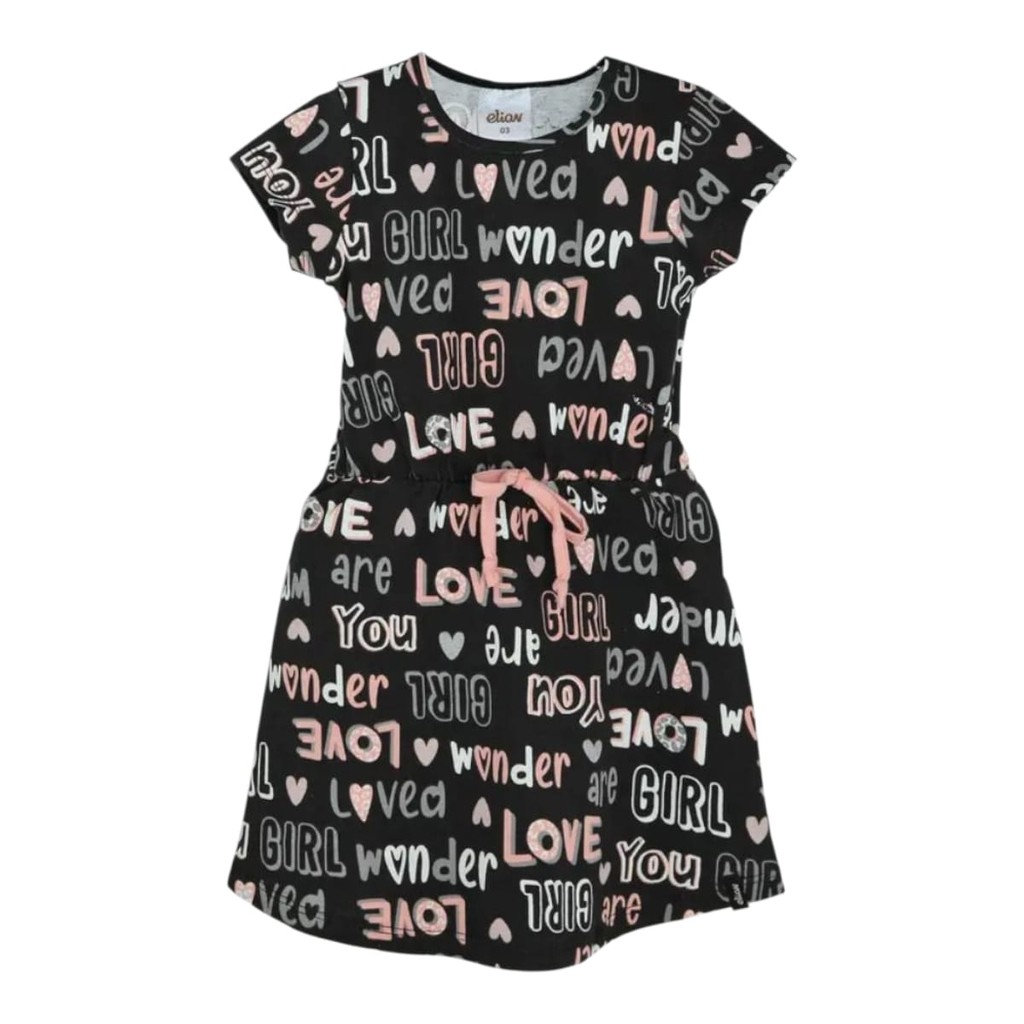 Vestido Infantil Menina Malha Love Preto - Elian