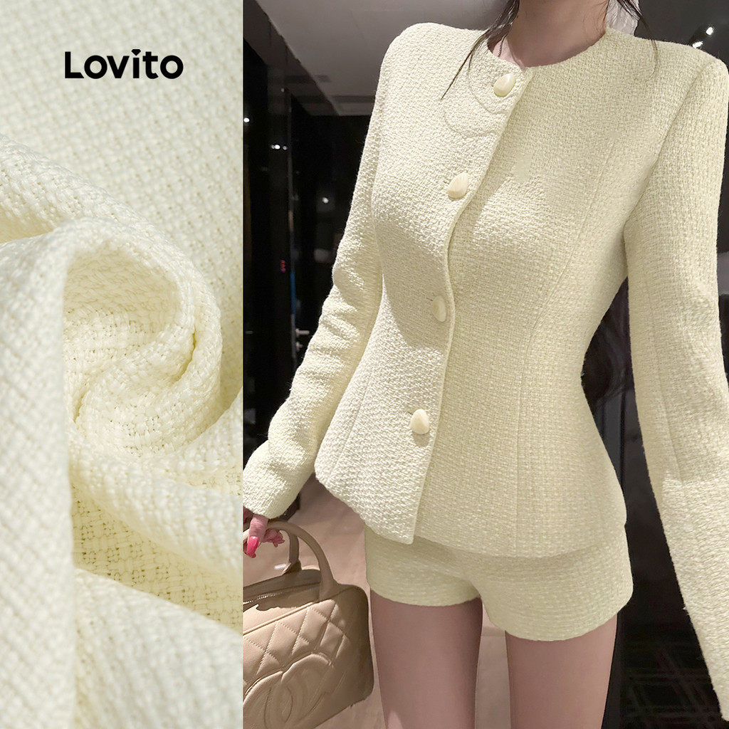 Lovito Tops/Calças Elegantes Festa Requintados Botões Frontais Outono/Inverno Para Mulheres L156AD169 em Oferta na Shopee