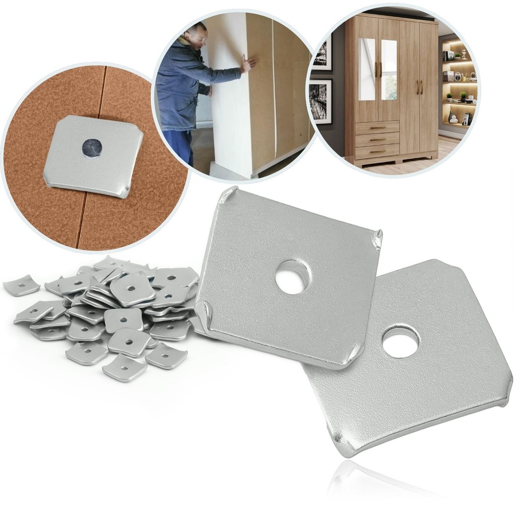 Kit 200 Garra União Fundo Armário Guarda Roupa Roupeiro Fixador Móveis Tarraxa Tarracha Junção Tachinha Chapa MDF