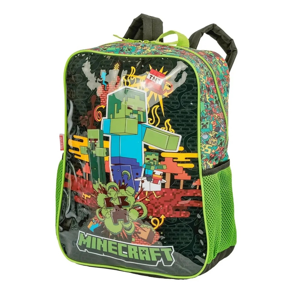 Mochila Escolar Infantil Minecraft Tnt Gamer Costas Tam G