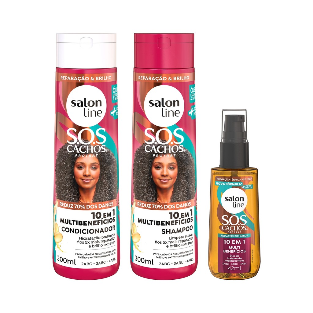 Kit Shampoo, Condicionador e Óleo de Tratamento SOS Cachos 10 em 1 Multibenefícios em Oferta na Shopee