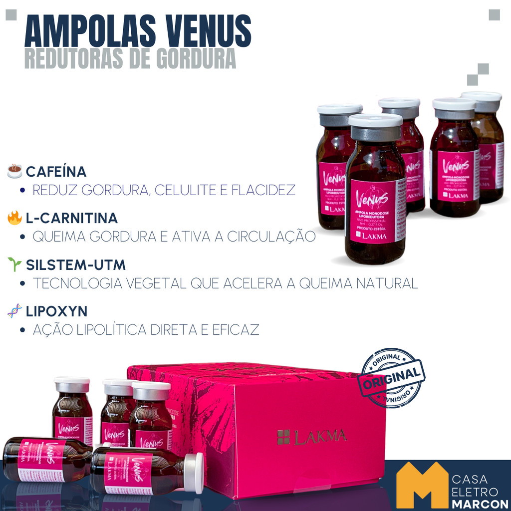Ampola Venus Lakma Ação Lipolítica 1 Caixa 5 Ampolas 8ml Tratamento