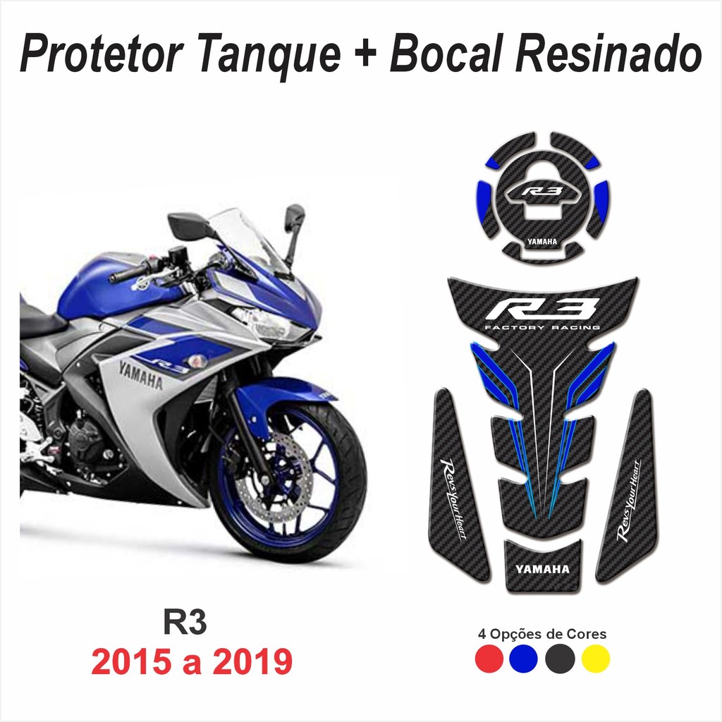 Adesivo Protetor Tanque Tankpad e Bocal 3d Resinado Compatível para Moto Yamaha Yzf R3 R 3 M176