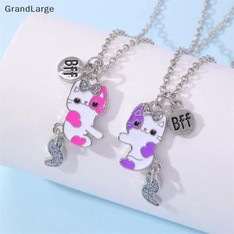 [GrandLarge] 2 Pçs/set Desenho Animado Forma De Gato Pingente Corrente Melhores Amigos Colar BFF Amizade Joias Infantis