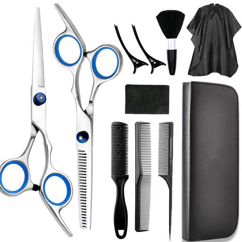 Kit 11 Peças Barbeiro De Barbear Inoxidável Tesoura De Aço