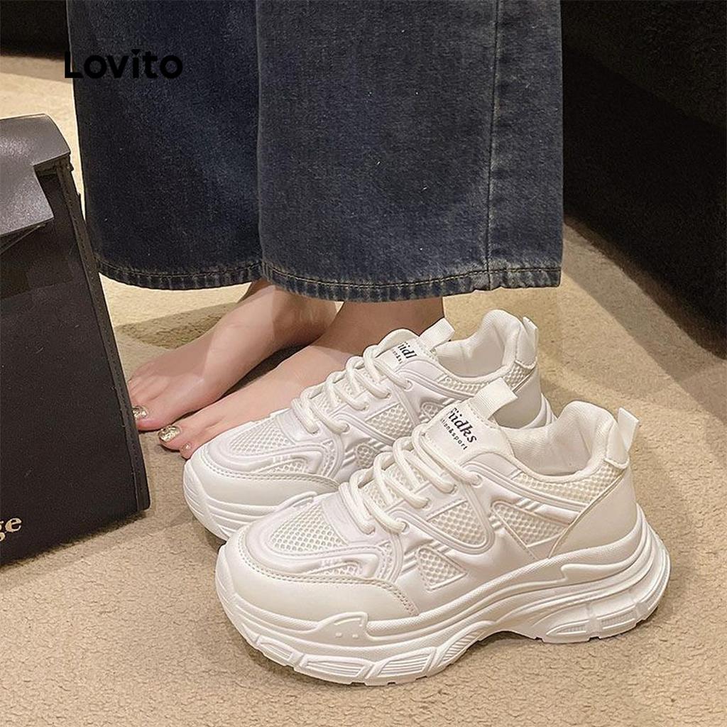 Detalhes do Lovito Superfície de malha sola grossa sapatos de pai tênis para mulheres LFA75066