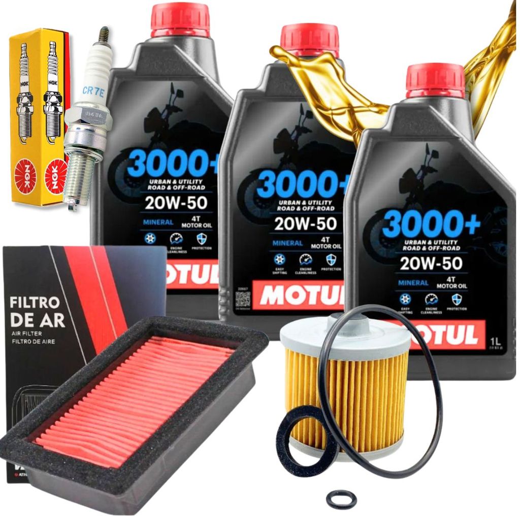 Kit Revisão Xt 660r / Mt 03 660 Motul 3000+ 20w50 Filtros e Vela Ngk